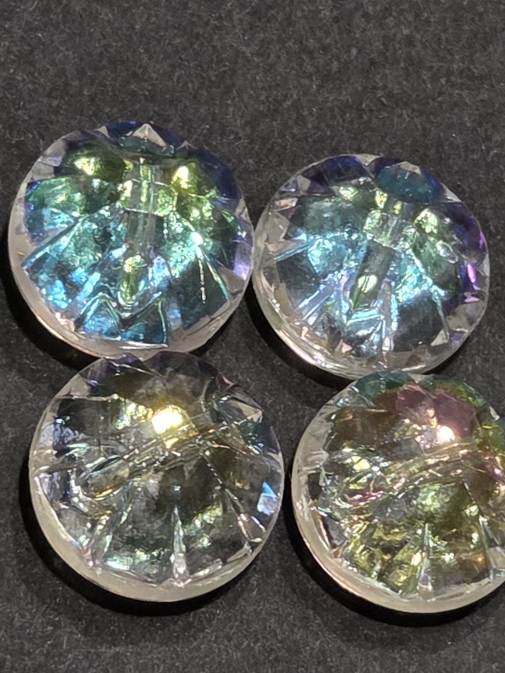 Vintage Aurora Borealis Iridescent Round Glass Buttons - Set of 4